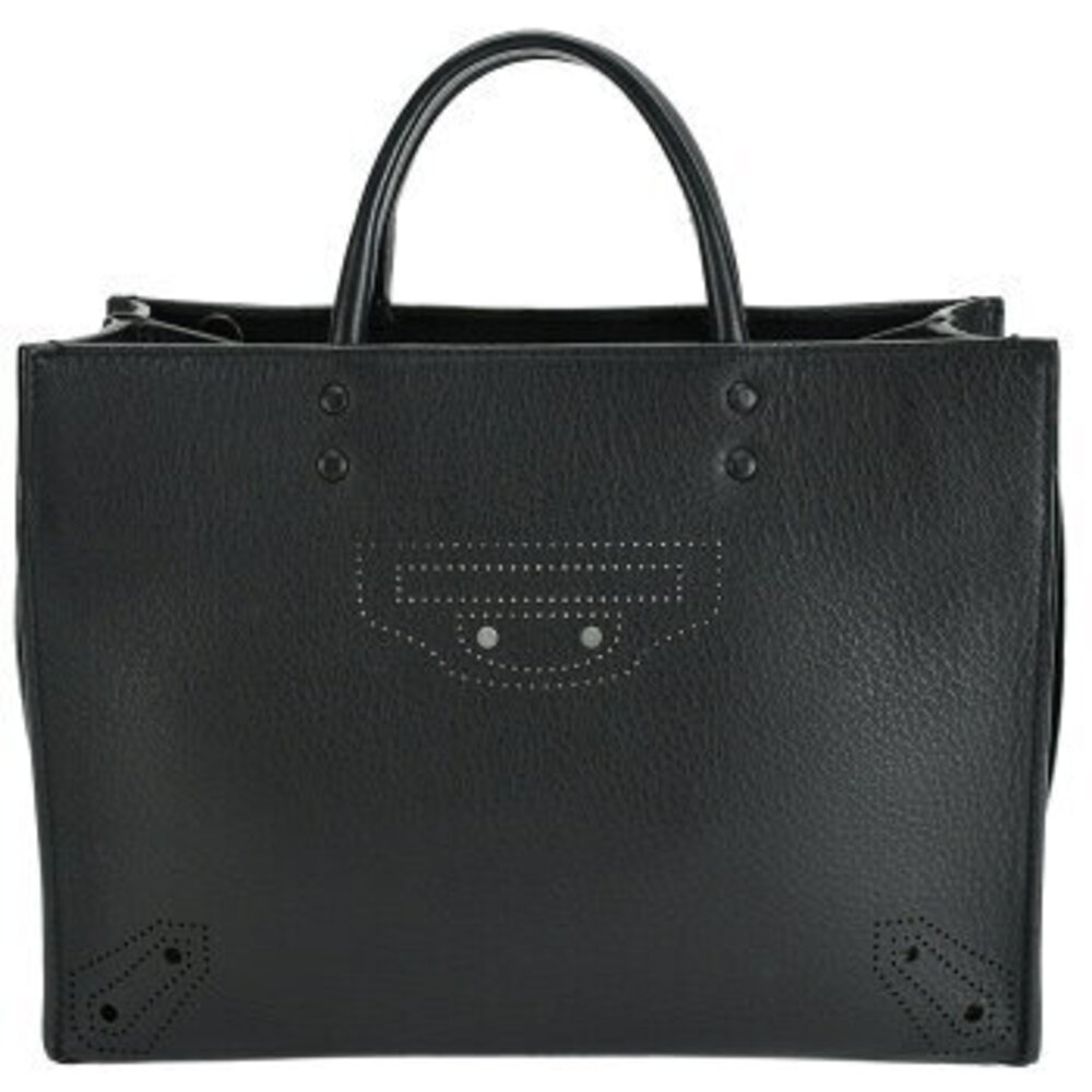 Balenciaga Paper Handbag Leather Perforated Black Shoulder Bag Tote